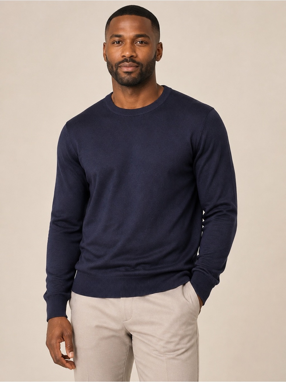 NWT Magaschoni Man Crewneck Pullover Knit Sweater Navy Size L